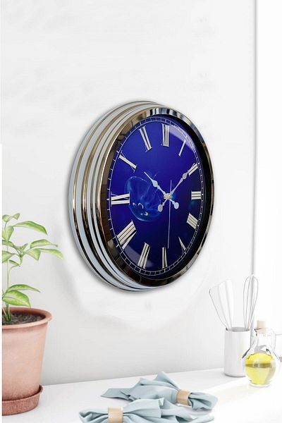 Kasva Concept 40 cm Chrome Metal Infinite Blue Wall Clock