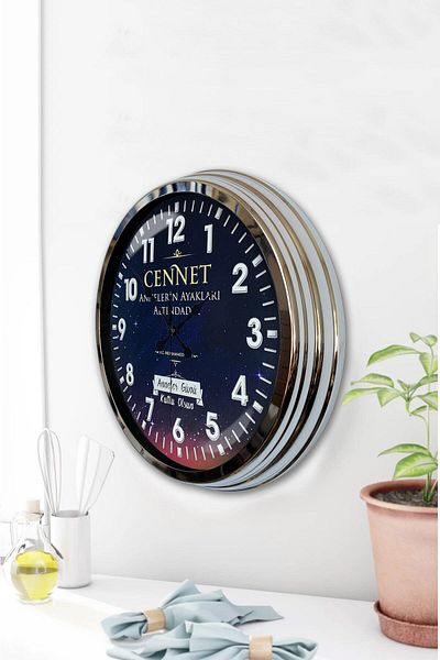 Kasva Concept Gift Mother's Day 40 cm Chrome Metal Paradise Hadith Wall Clock