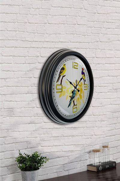 Kasva Concept Gift 40 cm Black Metal Birds Wall Clock