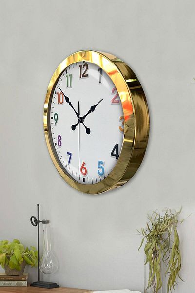 Kasva Concept Gift 36 cm Gold Metal Colored Number Wall Clock