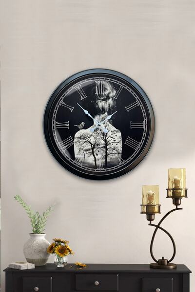 Kasva Concept ساعة حائط على شكل زهرة معدنية سوداء مقاس 40 سم