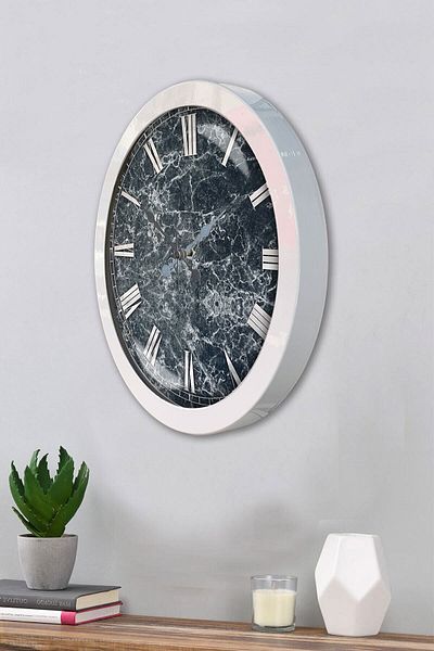 Kasva Concept 36 cm White Metal Marble Pattern Wall Clock