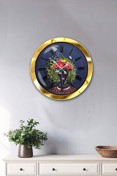 Kasva Concept Gift 36 cm Gold Metal Flowers Wall Clock