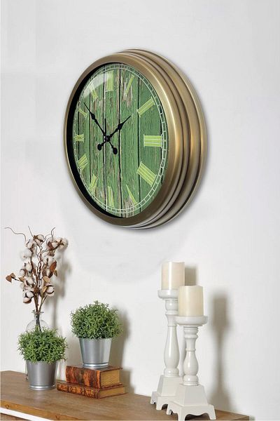 Kasva Concept 40 cm Antique Metal Green Pattern Wall Clock