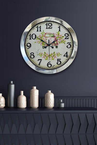 Kasva Concept Gift 36 cm Chrome Metal Pink Turtle Wall Clock