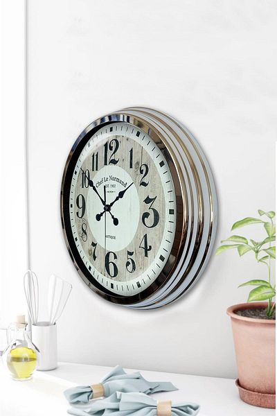 Kasva Concept Gift Office Room 40 cm Chrome Metal Large Number Wall Clock