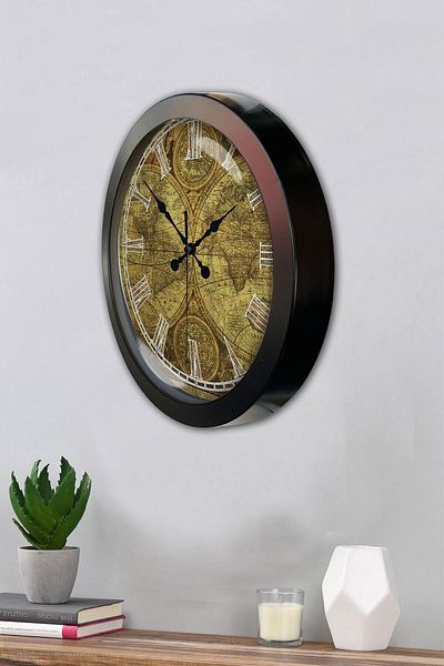 Kasva Concept Gift 36 cm Black Metal Map Wall Clock
