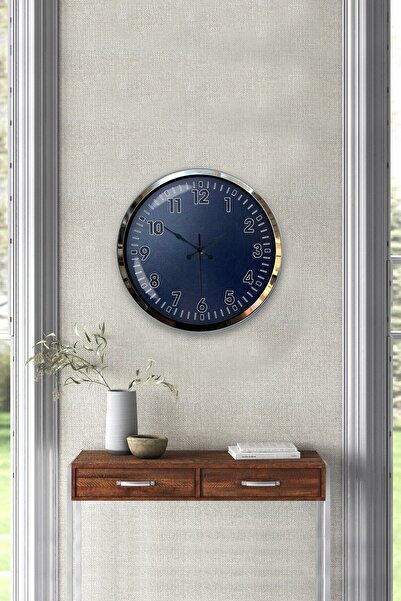 Kasva Concept هدية ساعة حائط زرقاء معدنية من الكروم مقاس 40 سم