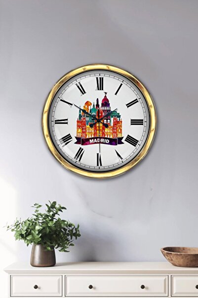 Kasva Concept هدية ساعة حائط بموضوع مدريد معدنية ذهبية مقاس 40 سم