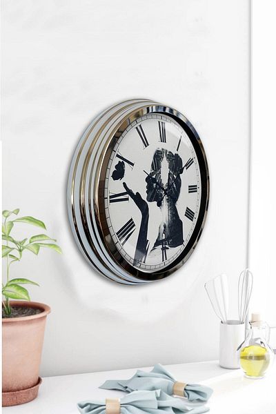 Kasva Concept Gift 40 cm Chrome Metal Artistic Wall Clock