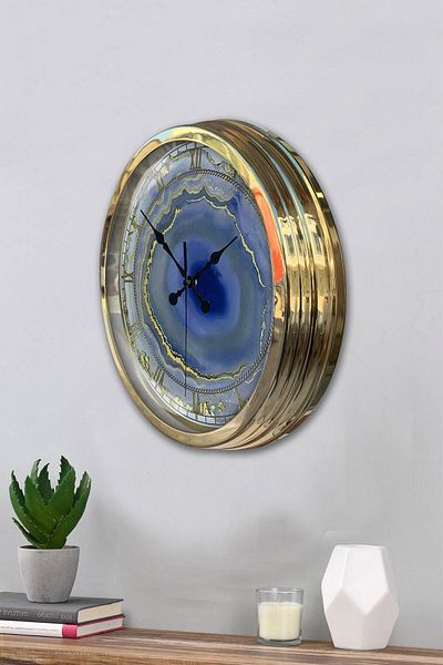 Kasva Concept Gift Clock 40 cm Gold Metal Marble Patterned Wall Clock