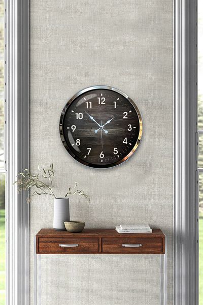 Kasva Concept Gift 40 cm Chrome Metal Wooden Number Wall Clock Gift
