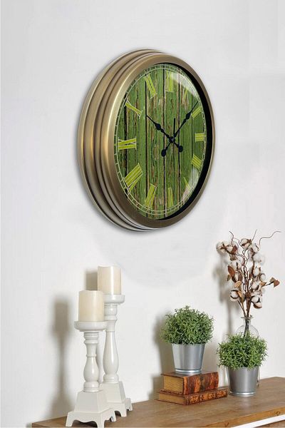 Kasva Concept 40 cm Antique Metal Green Pattern Wall Clock
