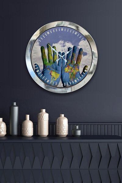 Kasva Concept 36 cm Chrome Metal World Peace Wall Clock