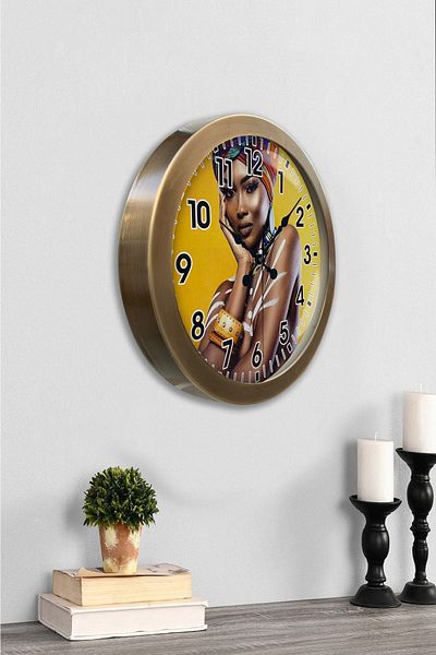 Kasva Concept Gift 36 cm Antique Metal African Woman Wall Clock