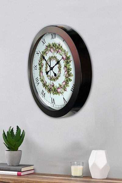 Kasva Concept Gift 36 cm Black Metal Flower Wall Clock