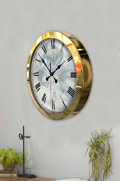 Kasva Concept Gift 36 cm Gold Metal Izmir Wall Clock