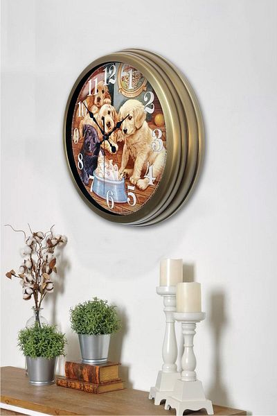Kasva Concept Gift 40 Cm Tumbled Metal Dogs Wall Clock