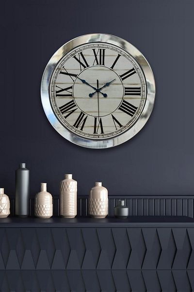 Kasva Concept Gift 36 cm Chrome Metal Roman Numeral Wall Clock