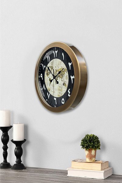 Kasva Concept Gift 36 cm Antique Metal Arabia Maps Wall Clock