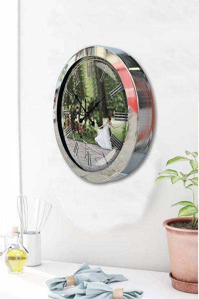 Kasva Concept Gift 36 cm Chrome Metal Bride Groom Wall Clock
