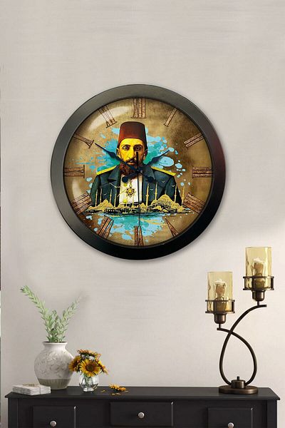 Kasva Concept 36 cm Black Metal Abdulhamid Khan Wall Clock