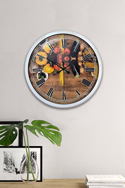 Kasva Concept هدية ساعة حائط مطبخ معدنية بيضاء مقاس 40 سم