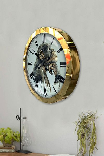 Kasva Concept Gift 36 cm Gold Metal Monkey Wall Clock