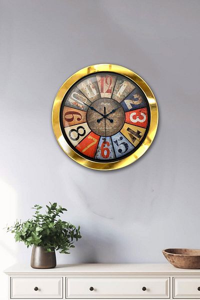 Kasva Concept Cadou 36 Cm Ceas de Perete Retro Metal Auriu