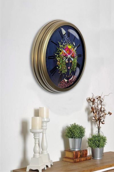 Kasva Concept Gift 40 cm Antique Metal Flowers Wall Clock