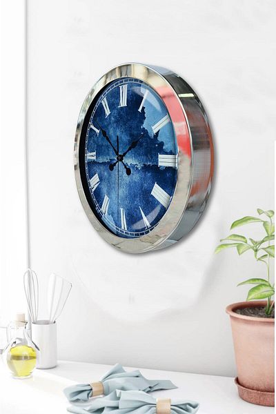 Kasva Concept Gift 36 cm Chrome Metal White Roman Wall Clock