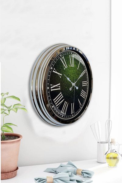 Kasva Concept 40 cm Chrome Metal Green Wall Clock Gift