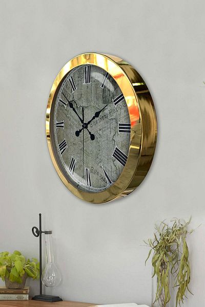 Kasva Concept Gift 36 cm Gold Metal Earth Wall Clock