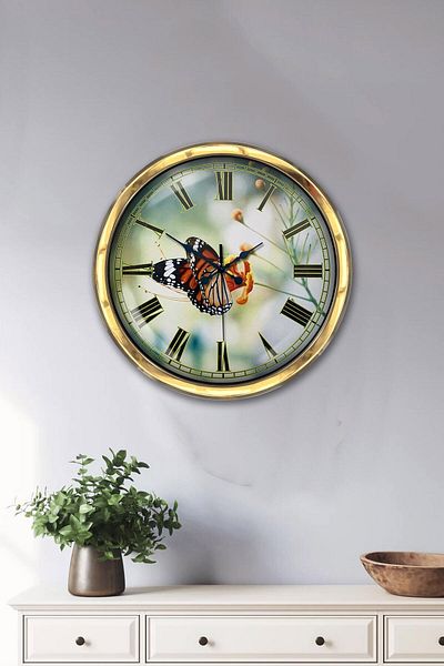 Kasva Concept Gift 40 cm Gold Metal Butterfly Wall Clock