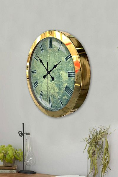 Kasva Concept Gift 36 cm Gold Metal Green Pattern Wall Clock