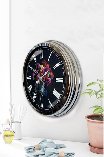 Kasva Concept 40 cm Chrome Metal Vase Flower Wall Clock Gift