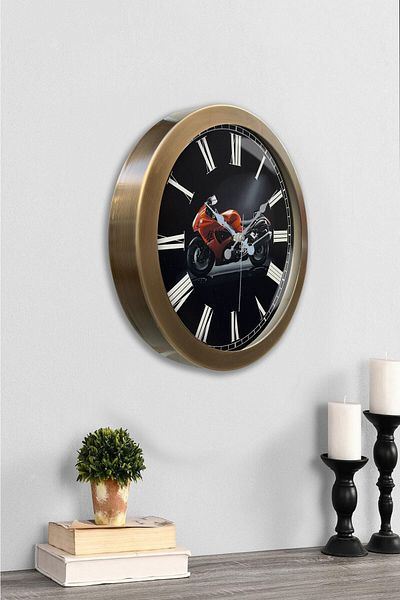 Kasva Concept Gift 36 cm Antique Metal Motorcycle Wall Clock