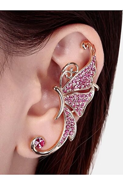 Shisa Jewel 1 adet Moda Kelebek Küpe Kadınlar Için Pembe Rhinestone Elfler Kl...