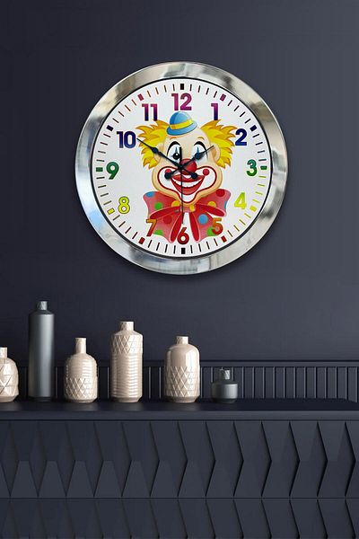 Kasva Concept Gift 36 Cm Chrome Metal Clown Wall Clock