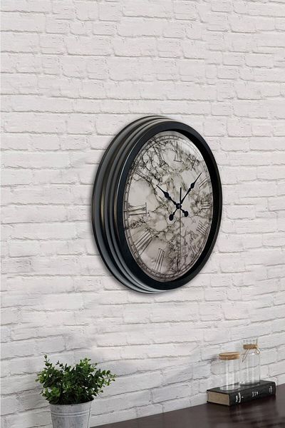 Kasva Concept 40 cm Black Metal Marble Design Wall Clock