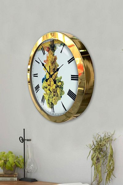 Kasva Concept Gift 36 cm Gold Metal Color World Wall Clock