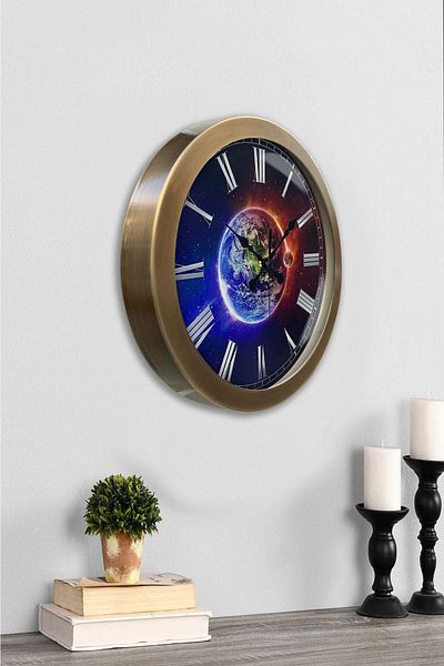 Kasva Concept 36 cm Antique Metal World Wall Clock
