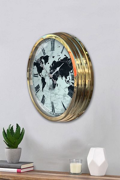 Kasva Concept Gift 40 cm Gold Metal Map Wall Clock