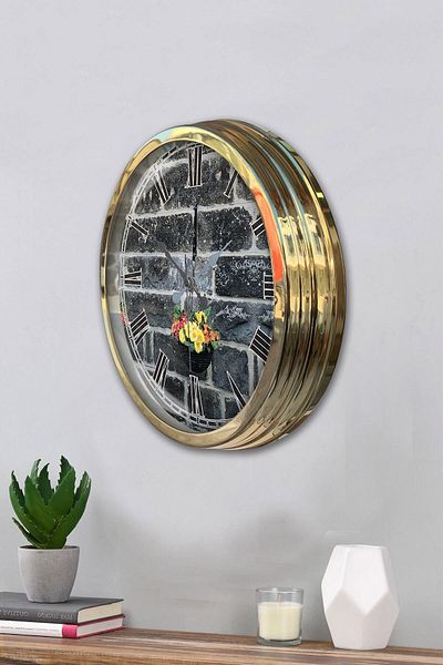 Kasva Concept 40 cm Gold Metal Stone Structure Wall Clock