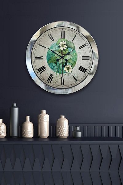 Kasva Concept Gift 36 cm Chrome Metal Flower Wall Clock