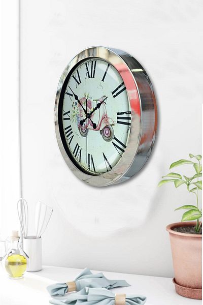 Kasva Concept 36 cm Chrome Metal Pink Motor Wall Clock