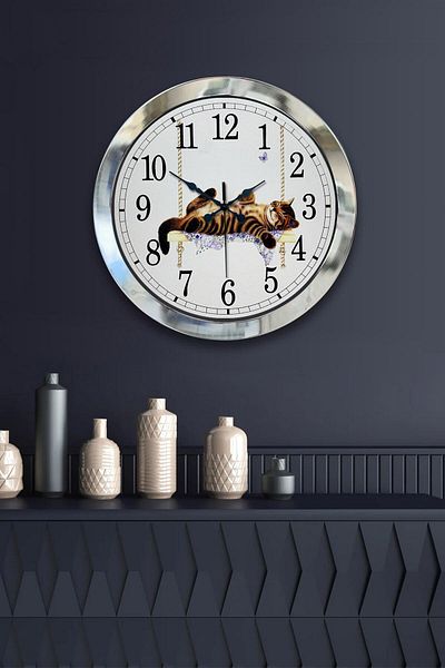 Kasva Concept Gift 36 cm Chrome Metal Cat Wall Clock