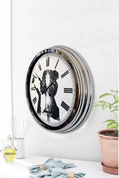 Kasva Concept Gift 40 cm Chrome Metal Artistic Wall Clock