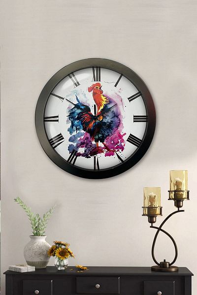 Kasva Concept Gift 36 cm Black Metal Rooster Wall Clock