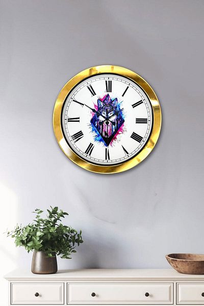 Kasva Concept Gift 36 cm Gold Metal Wolf Wall Clock